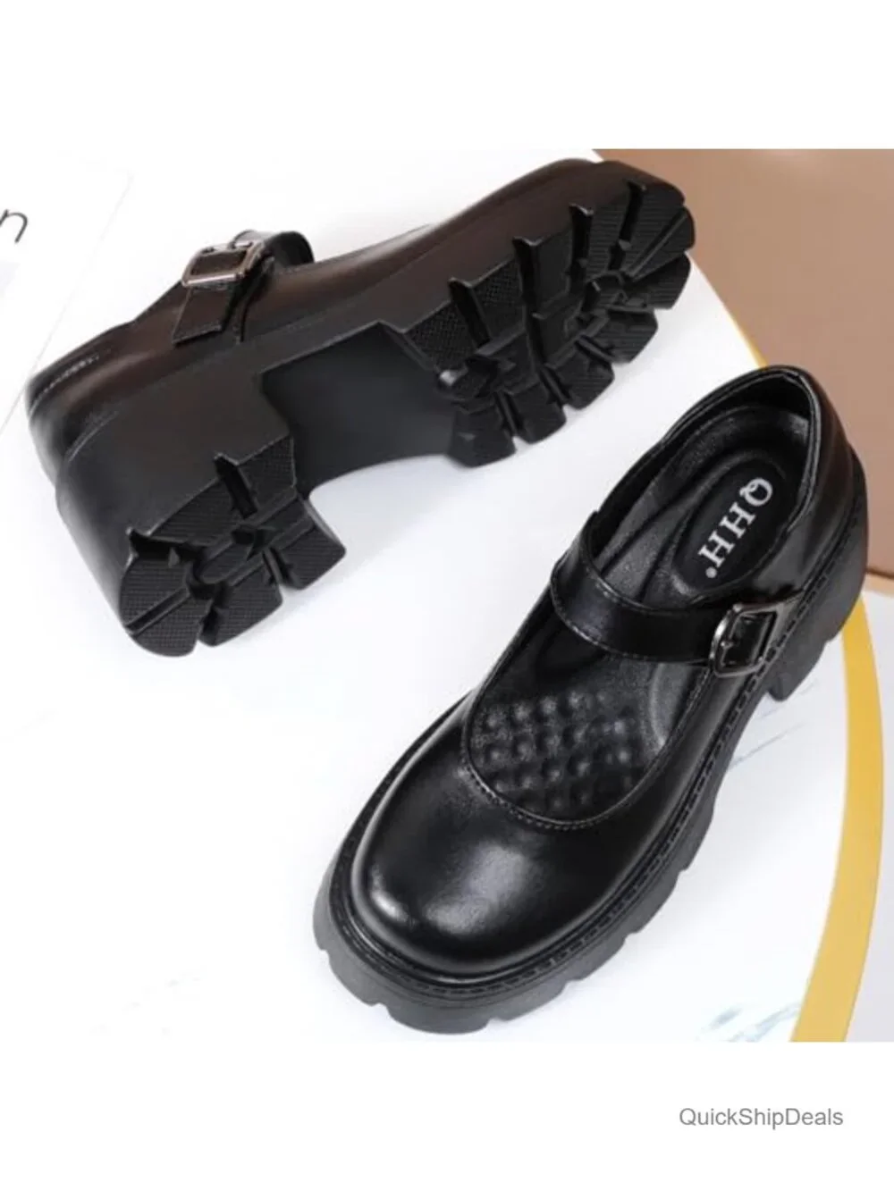 Platform Mary Jane Shoes Women Chunky Heels Round Toe Adjustable Buckle Strap